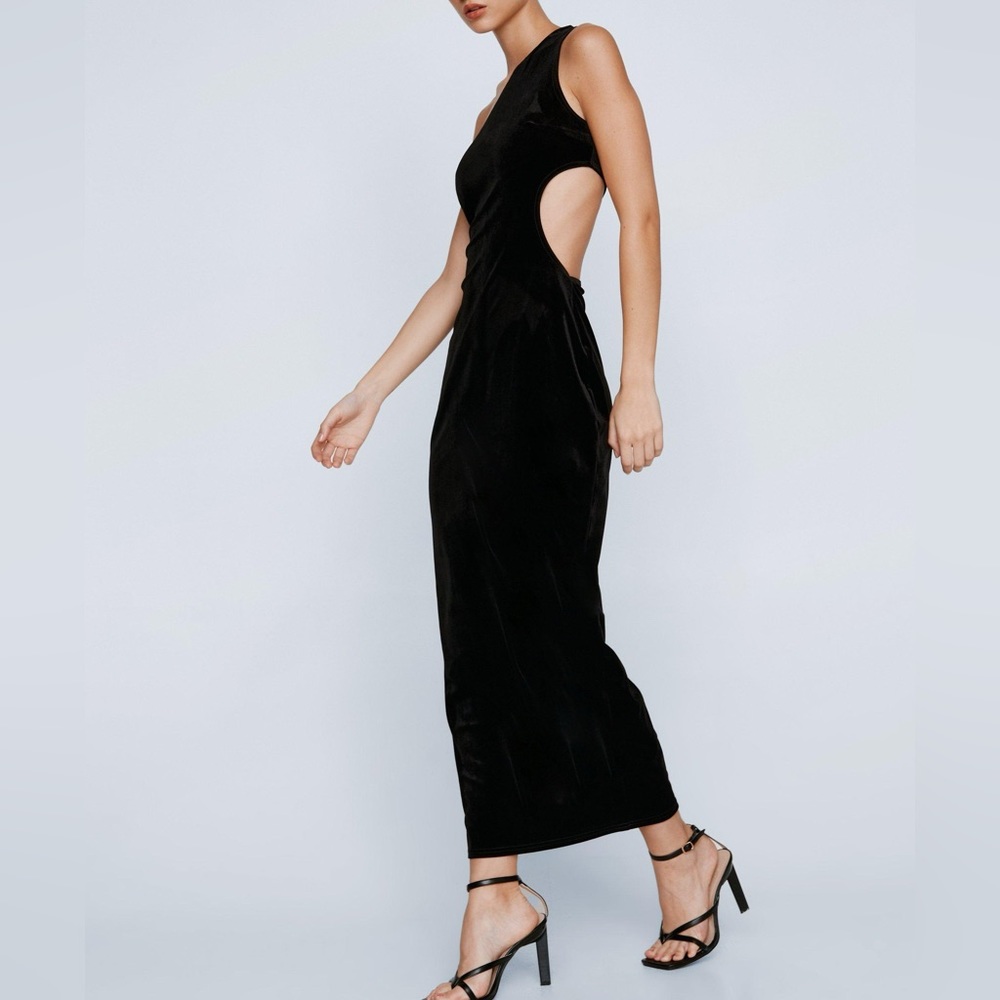 Maxi cut out slit one shoulder dress